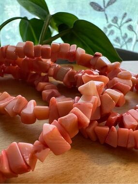 Angel Skin Coral Chip Beaded Sterling  Necklace